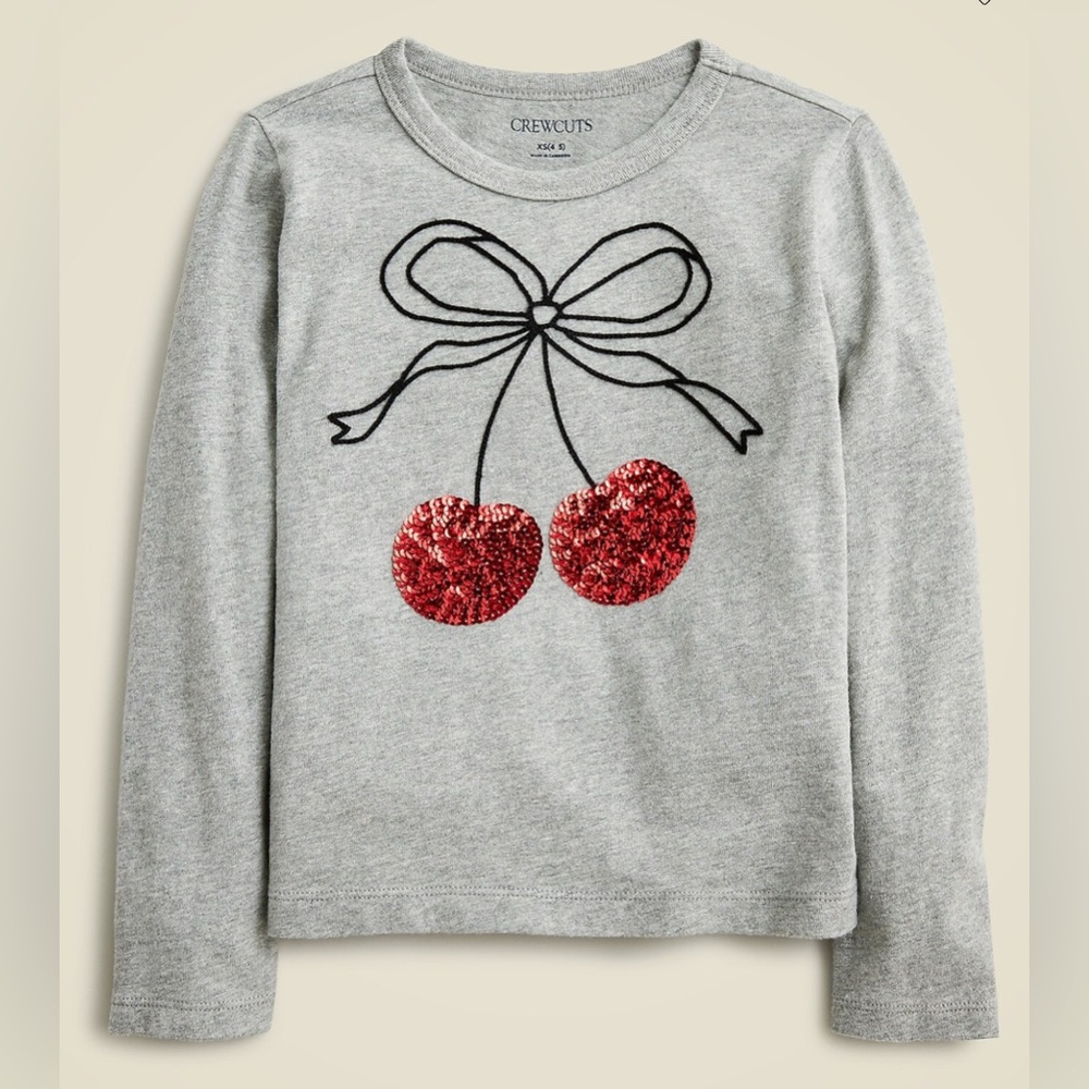 Jcrew crew cuts Girls' long-sleeve cherry bow graphic T-shirt with sequins